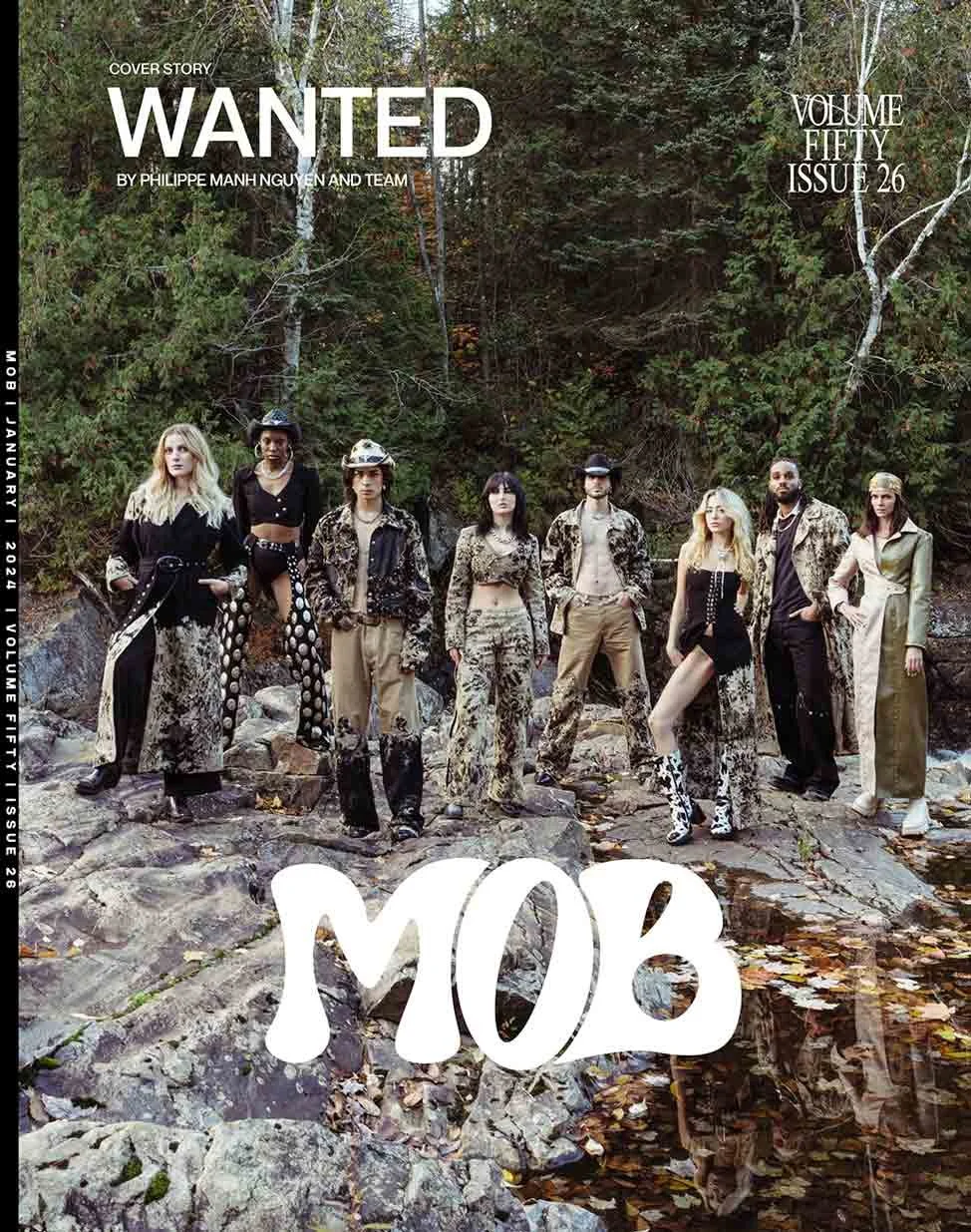 MOB Journal Volume 50 Issue 26 — "Wanted" cover story by Philippe Manh Nguyen featuring Maison Préfontaine, outdoor fashion editorial shot on location in Quebec, Montreal fashion photographer