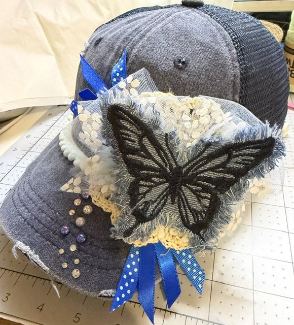 Handcrafted Denim Butterfly Blue Ball Cap