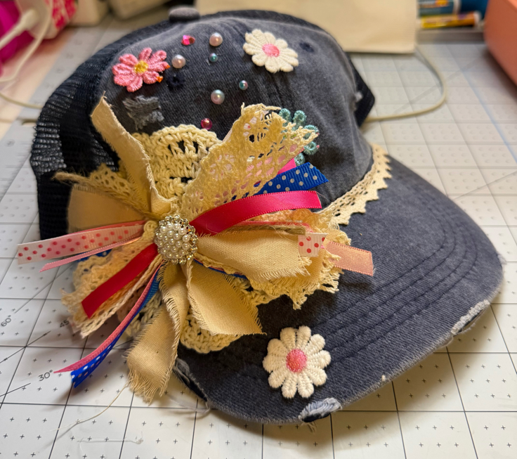 Vintage Charm Decorated Blue Cap