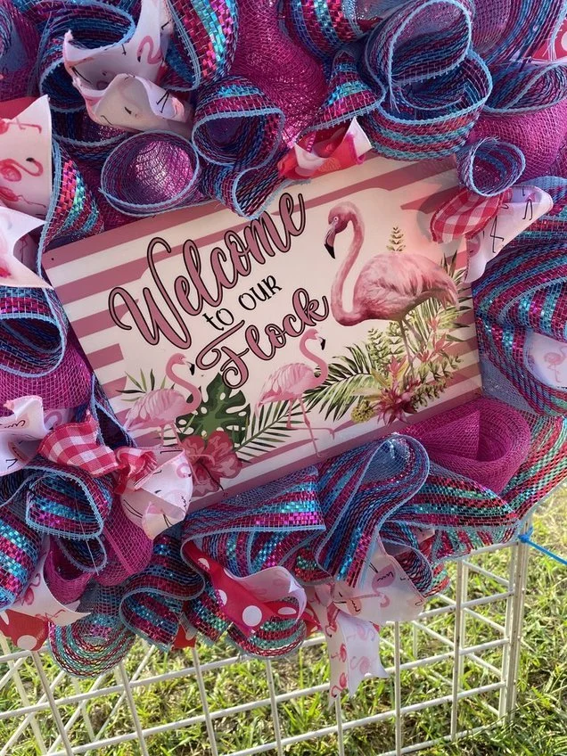 Welcome to Our Flock Deco Mesh Wreath