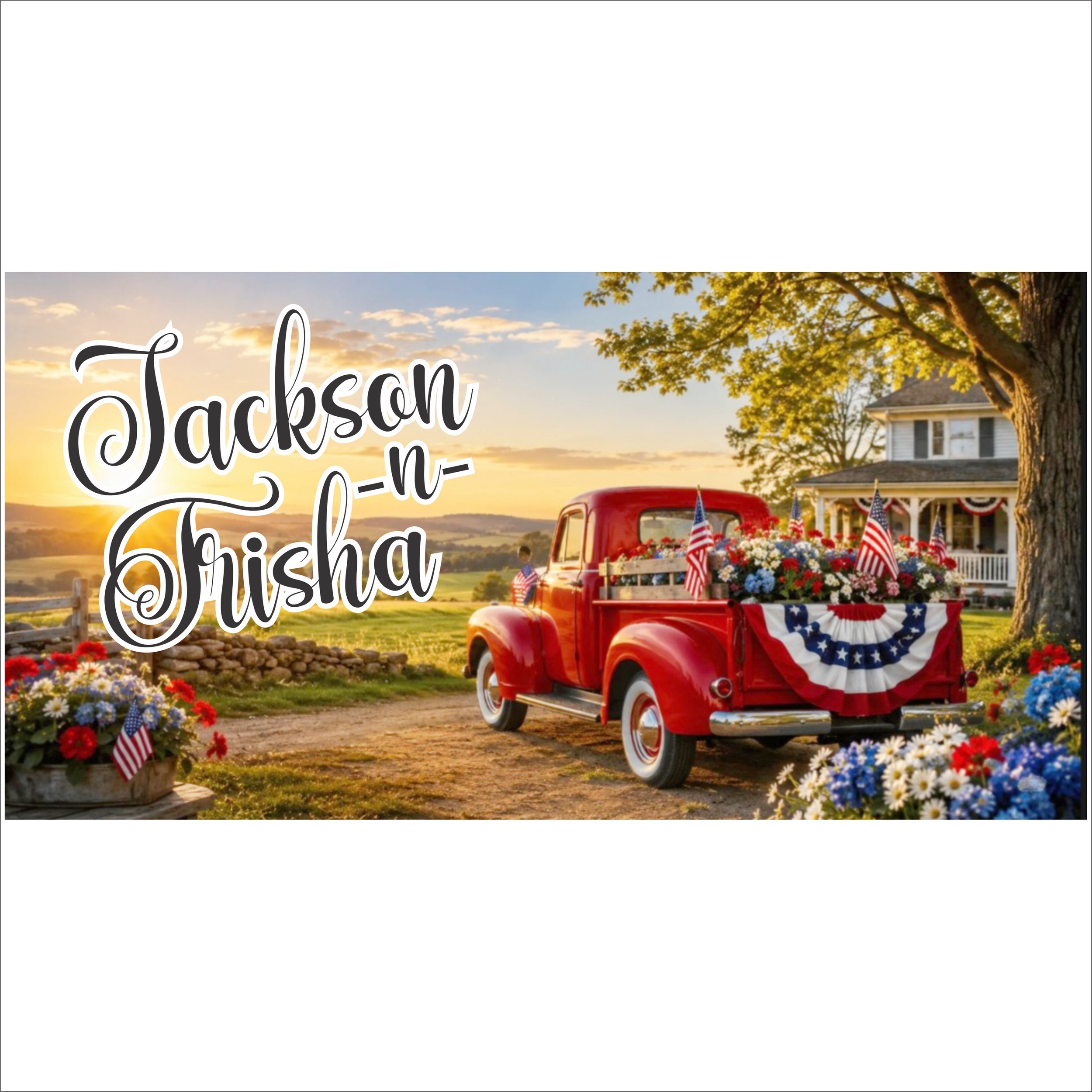 T603 Personalized Vintage Truck Car Tag with Bunting