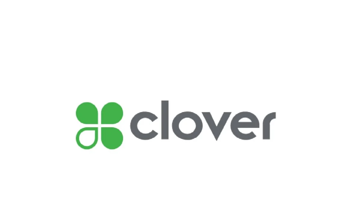 Clover logo featuring a four-leaf clover icon in green next to the word 'clover' in gray text.
