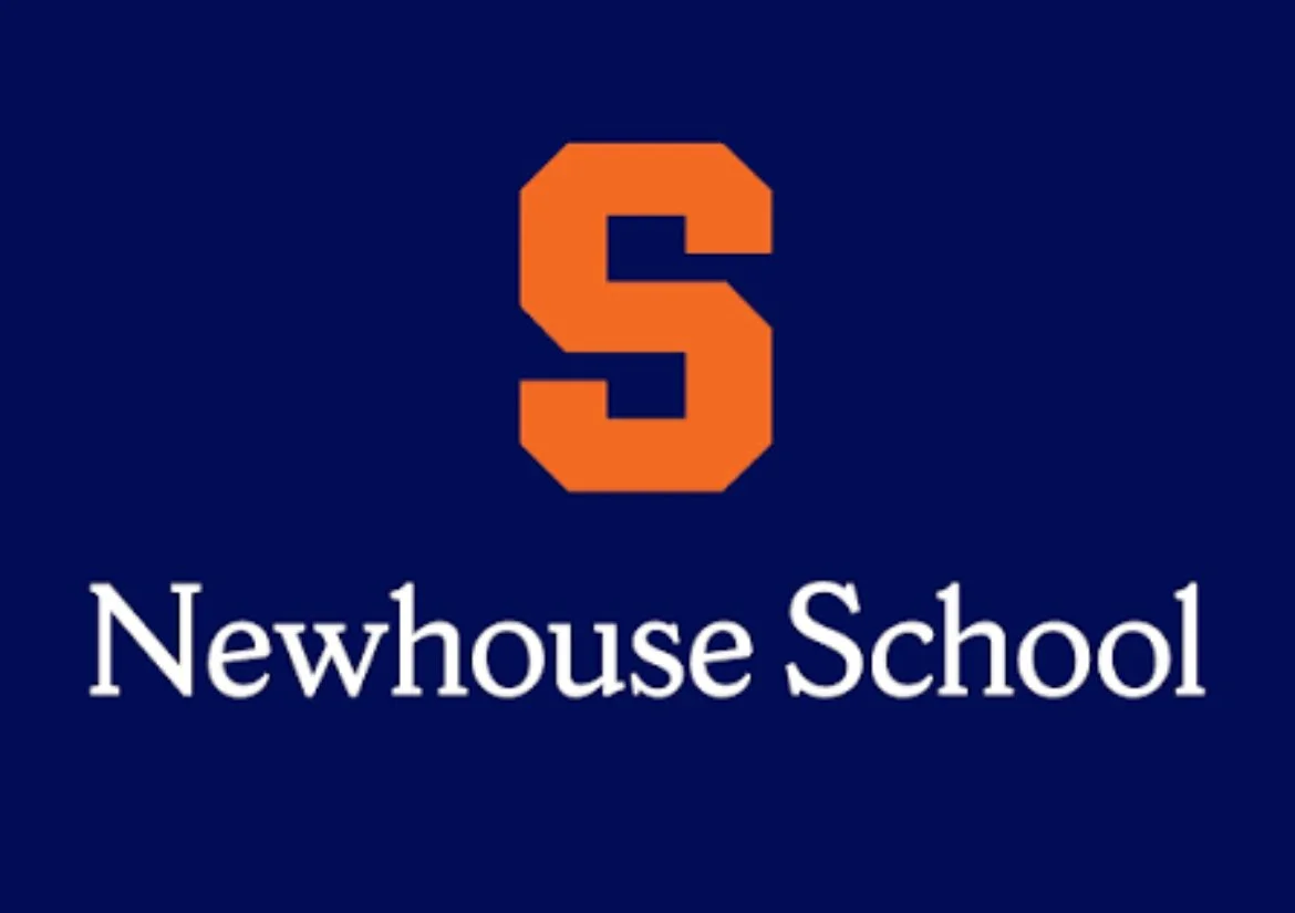 Logo of Newhouse School featuring a large orange letter 'S' on a navy blue background with the text 'Newhouse School' below.