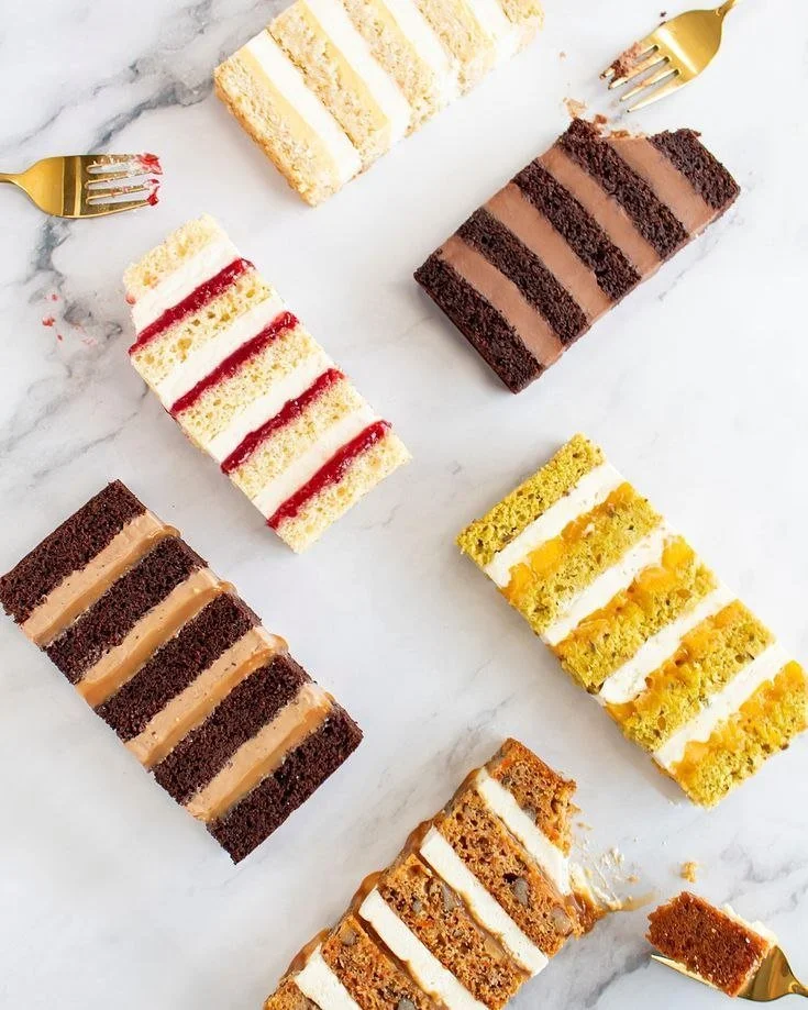 Wedding cake tasting selection with a variety of cake flavours