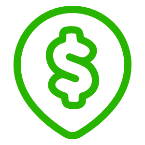 Green dollar sign inside a location pin icon.