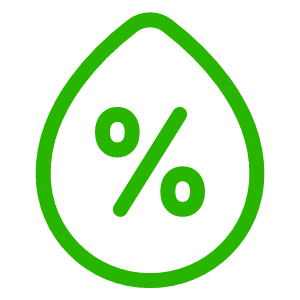 Green percentage symbol inside a leaf outline.