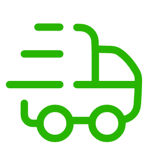 Green delivery truck icon with motion lines indicating speed