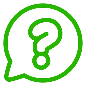 Green question mark inside a speech bubble on a black background.