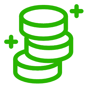 Stack of coins with plus signs indicating financial gain or profit.