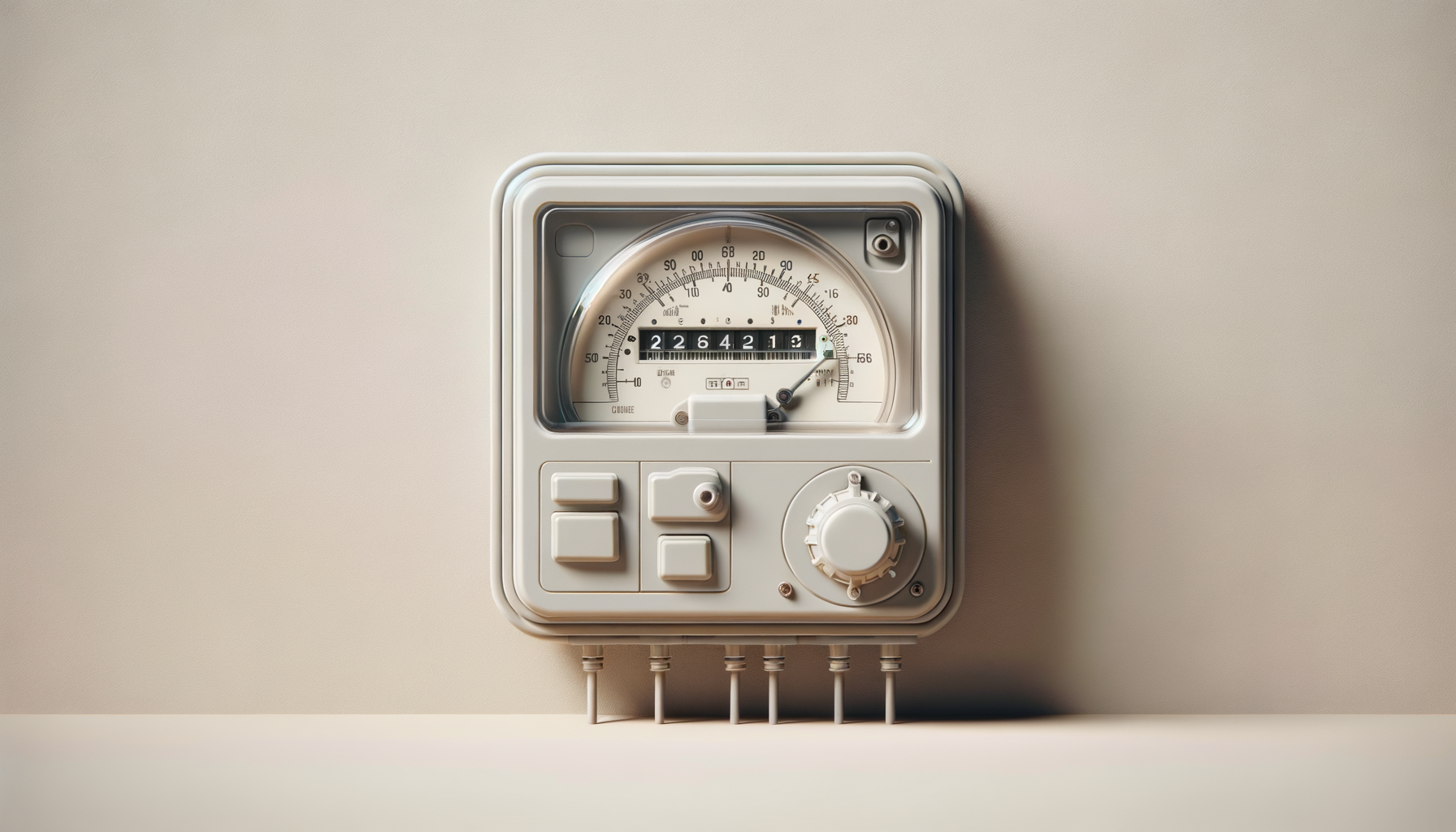 Electric meter on a white wall showing a reading of 22642.19.