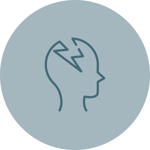 Outline of a person's profile with a lightning bolt, representing trauma or stress.