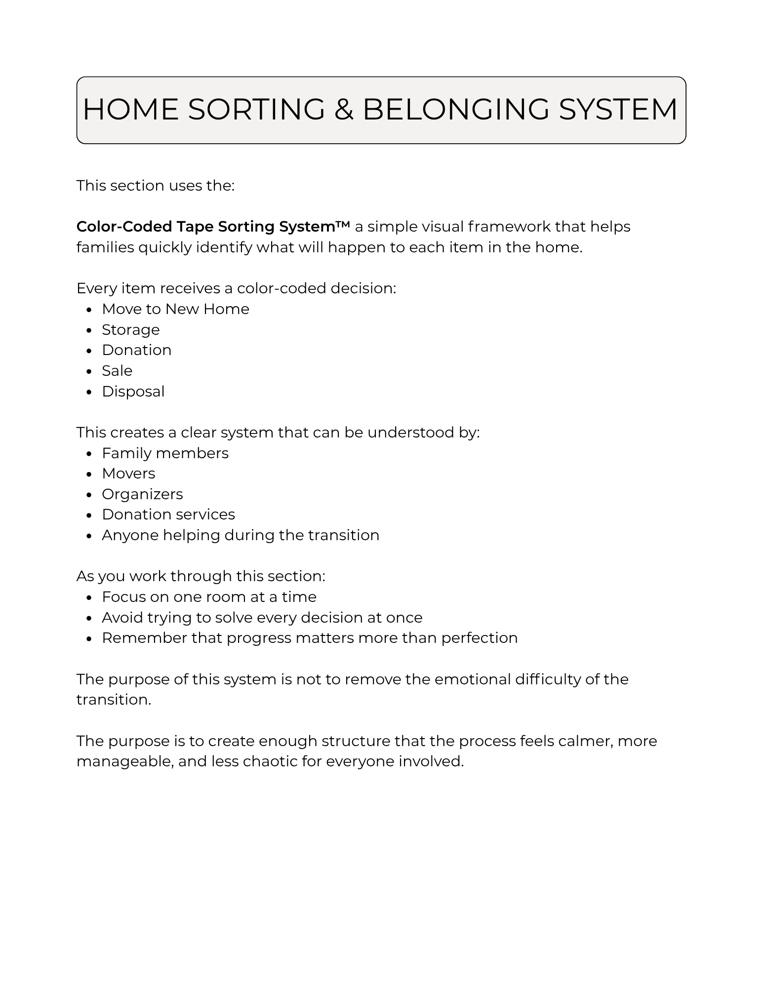 Parent Home Transition System