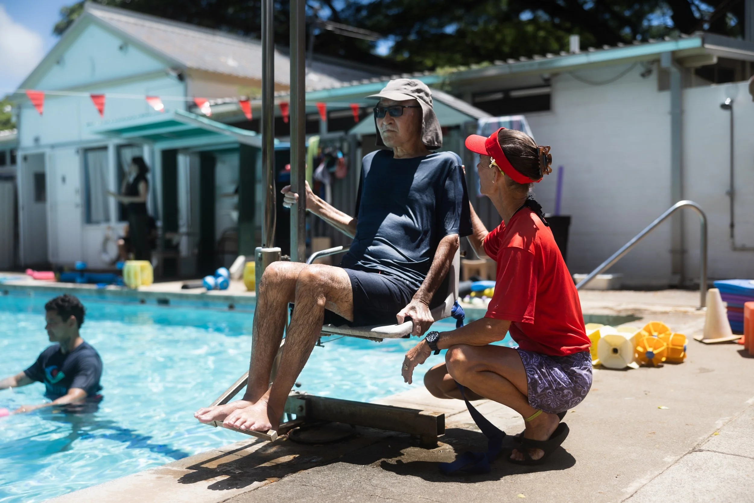 he chairlift providing accessible entry into Fukuji & Lum's heated therapy pool.