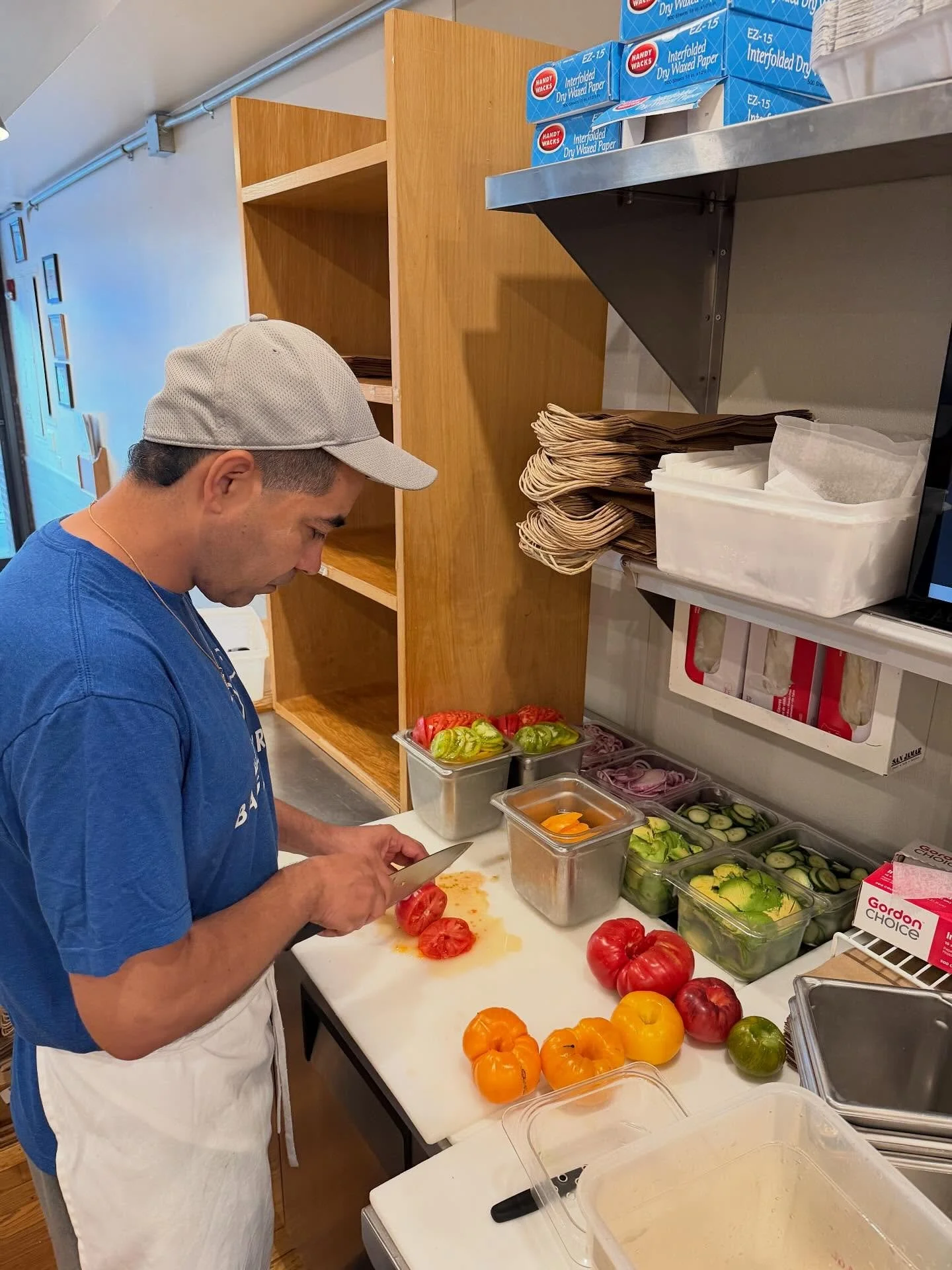 Prepped up for tomato specials but HEADS UP WE'RE CLOSING AT NOON all weekend. AC issues - too dang hot in here for a long service. Thanks for understanding.