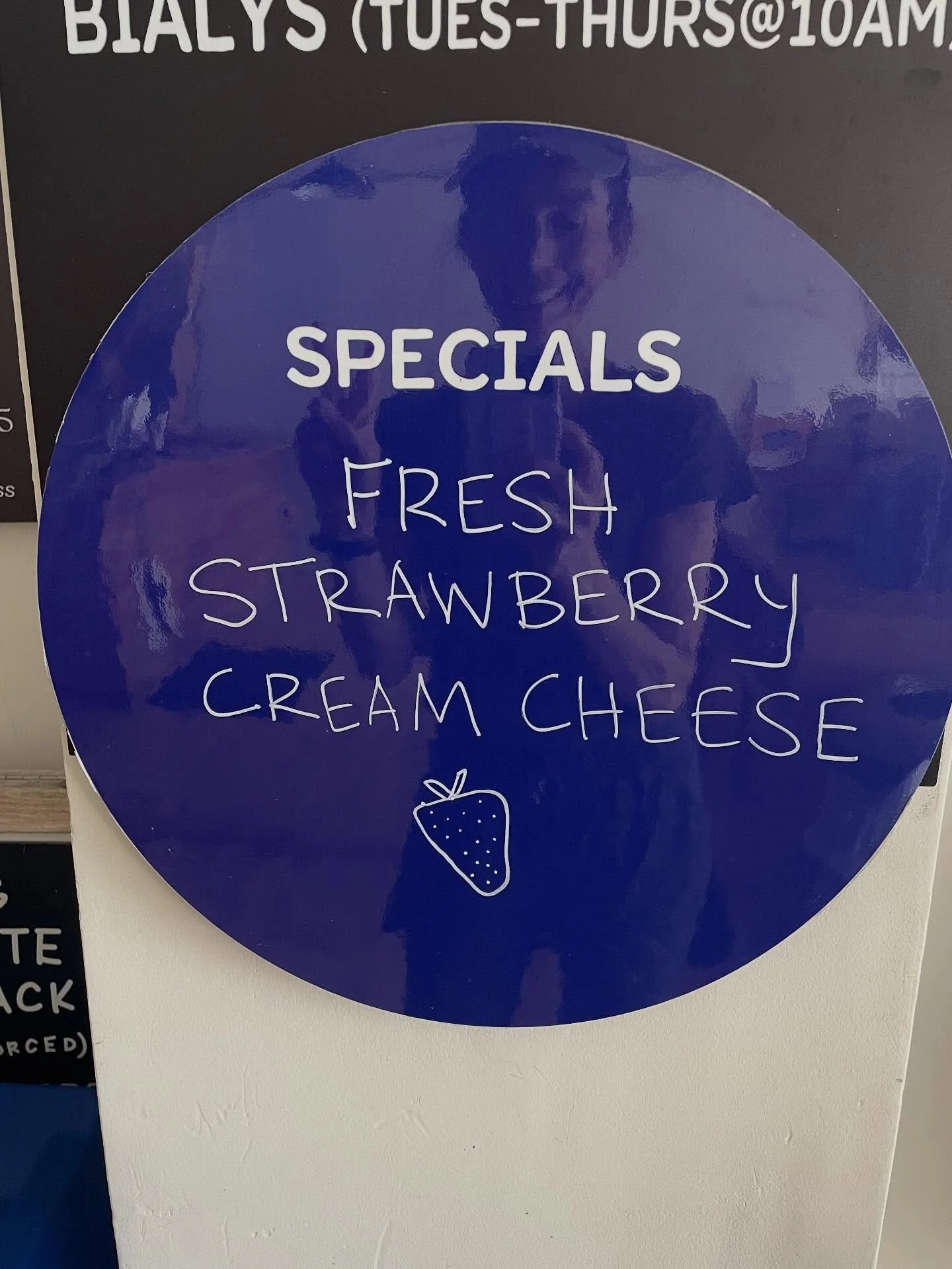 Fresh strawberry cream cheese is here for a short but sweet season! 
My pal Jacqueline @ejmellow (who designed the Bagelsaurus logo) used to put strawberry cc on an everything bagel when we went to Dunks on rt. 202 in our home state of DE. I thought 