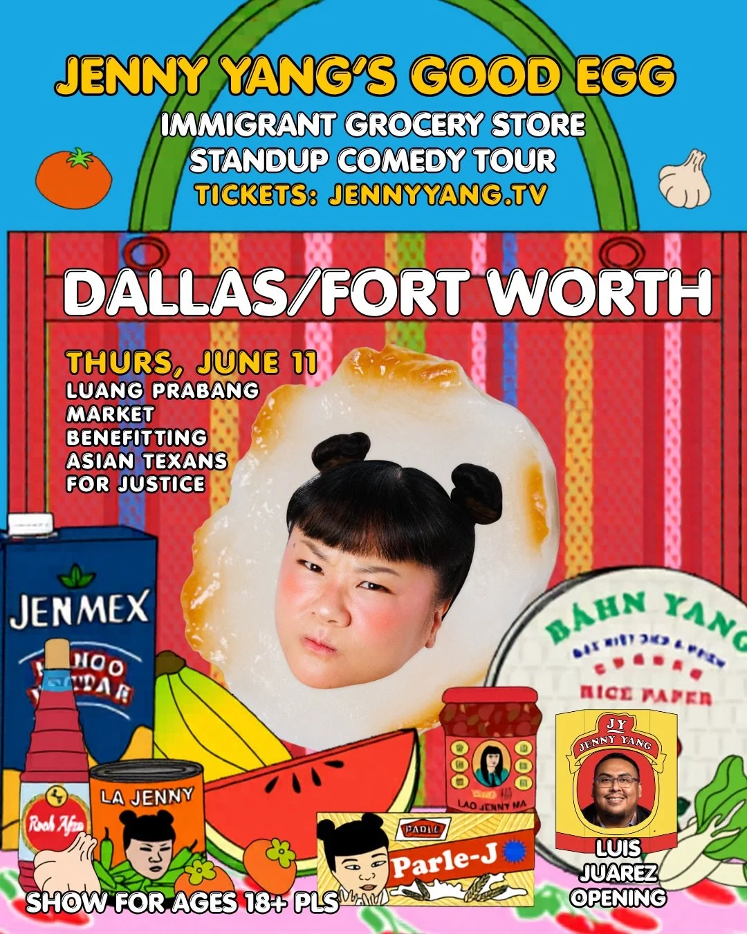 #Dallas #Fortworth This Thursday let's laugh, eat a Lao fried whole fish @luangprabangmarket, and support @asiantexans4justice! @goodeggparty tickets at jennyyang.tv or linkinbio
Q: WHERE SHOULD I GO EAT WHILE IM THERE?????!!! IS THERE AN AUNTIE WHO 