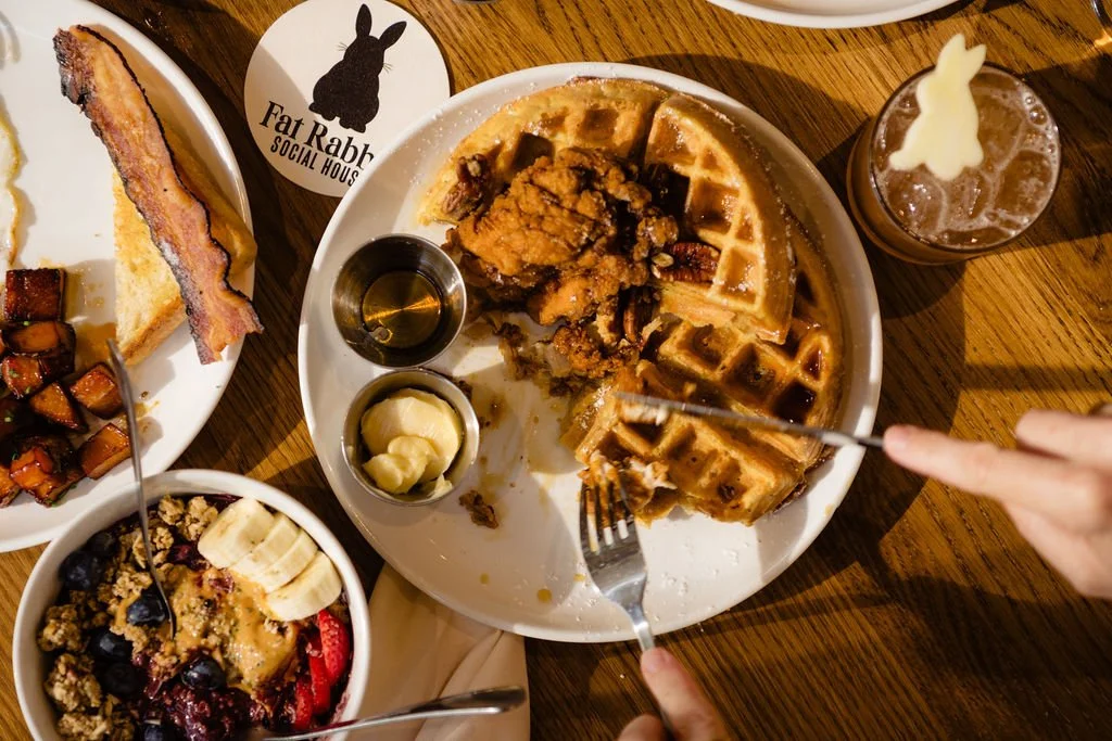 Chicken and waffles at a downtown Austin brunch restaurant