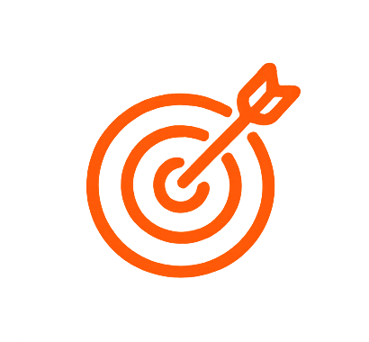 An orange target with concentric circles and an arrow hitting the bullseye.