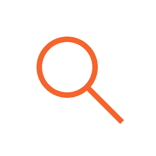 Magnifying glass icon with a circular lens and a handle on the lower right.