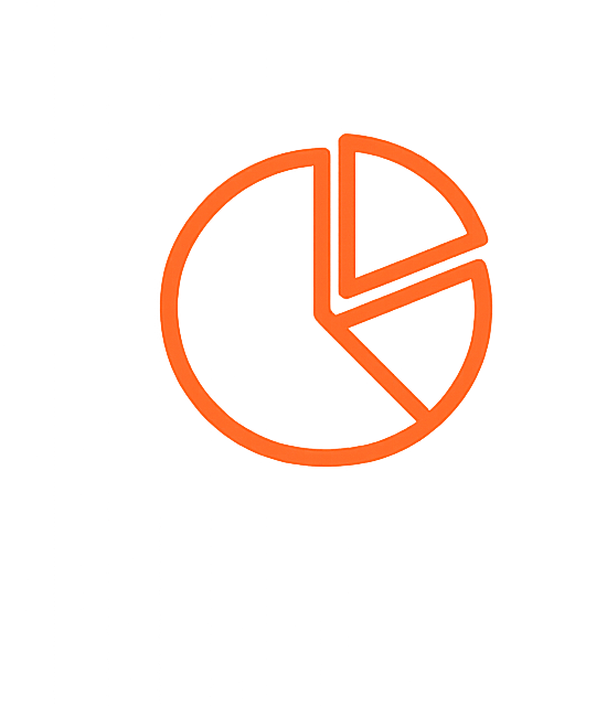 Orange outline of a pie chart with three segments on a black background