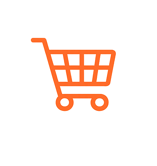 Red neon shopping cart icon on a gray background.