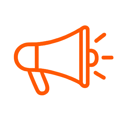 Red neon megaphone sign glowing against a dark background.