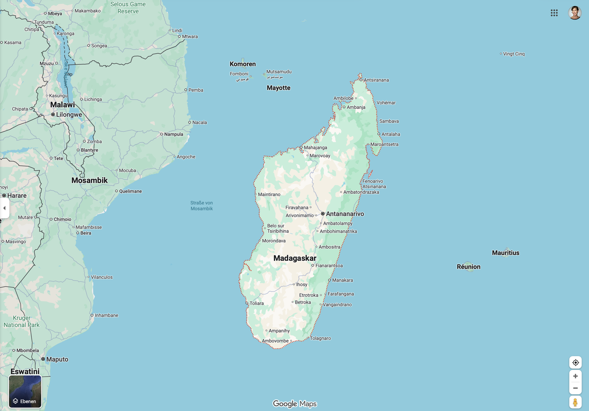 Landkartenausschnitt von Madagaskar