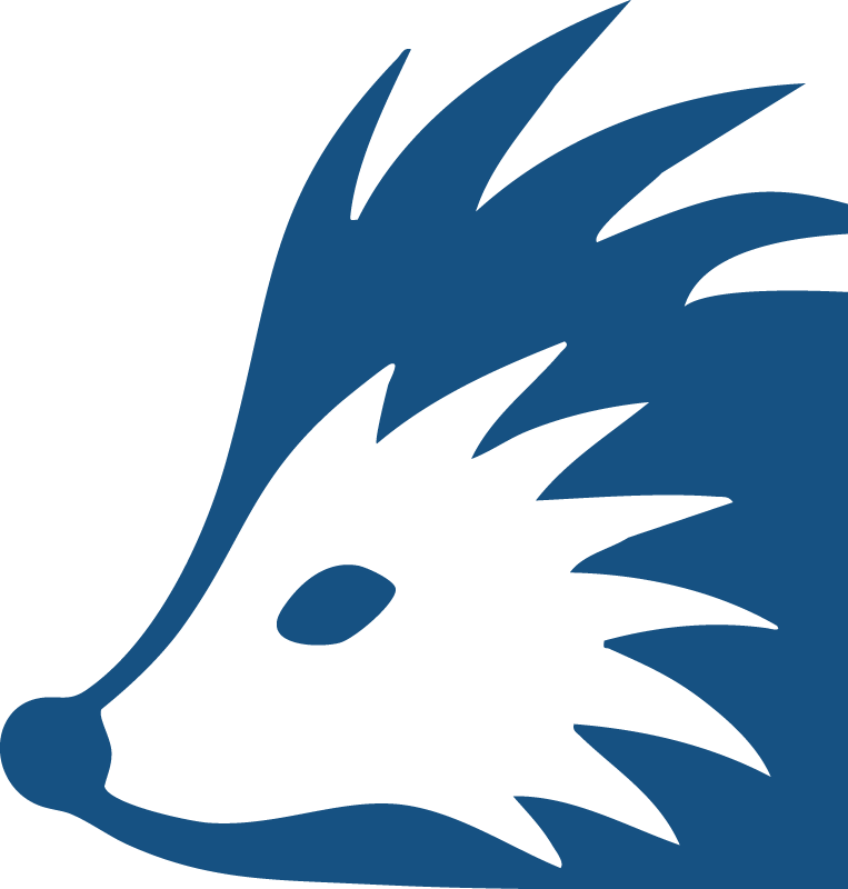 Logo stylisé d'un hérisson stylisé en bleu foncé, avec une silhouette simple et moderne.