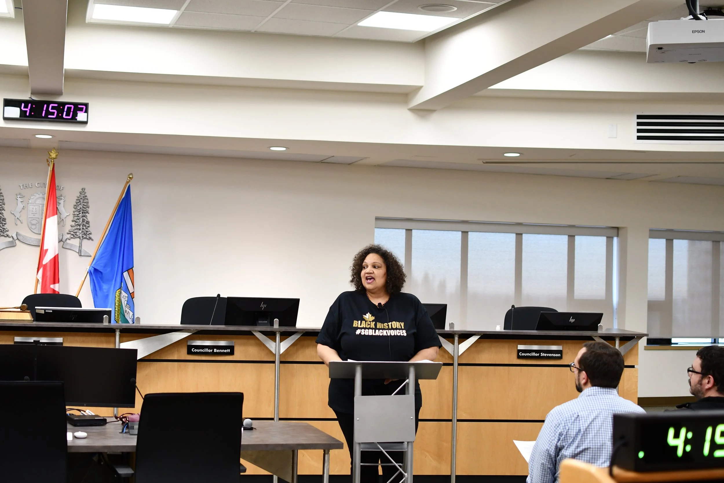  Jan Gillans, Spruce Grove City Councillor and President of B.L.A.C.K.S.-Parkland, speaking at the city’s first Black History Month proclamation ceremony. 