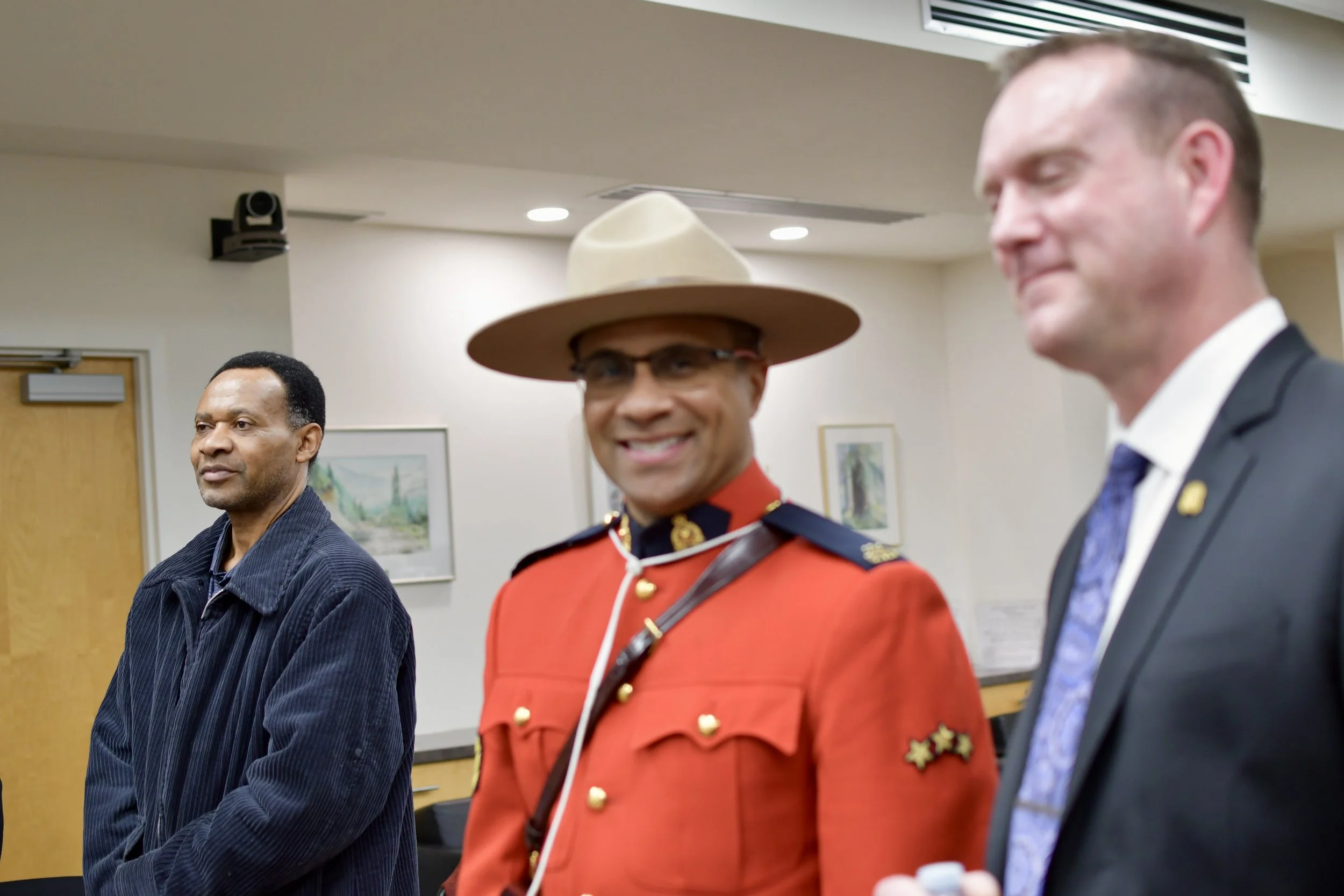  Sgt. Ron Bumbry with the Mayor of Spruce Grove at the city’s first Black History Month proclamation ceremony. 