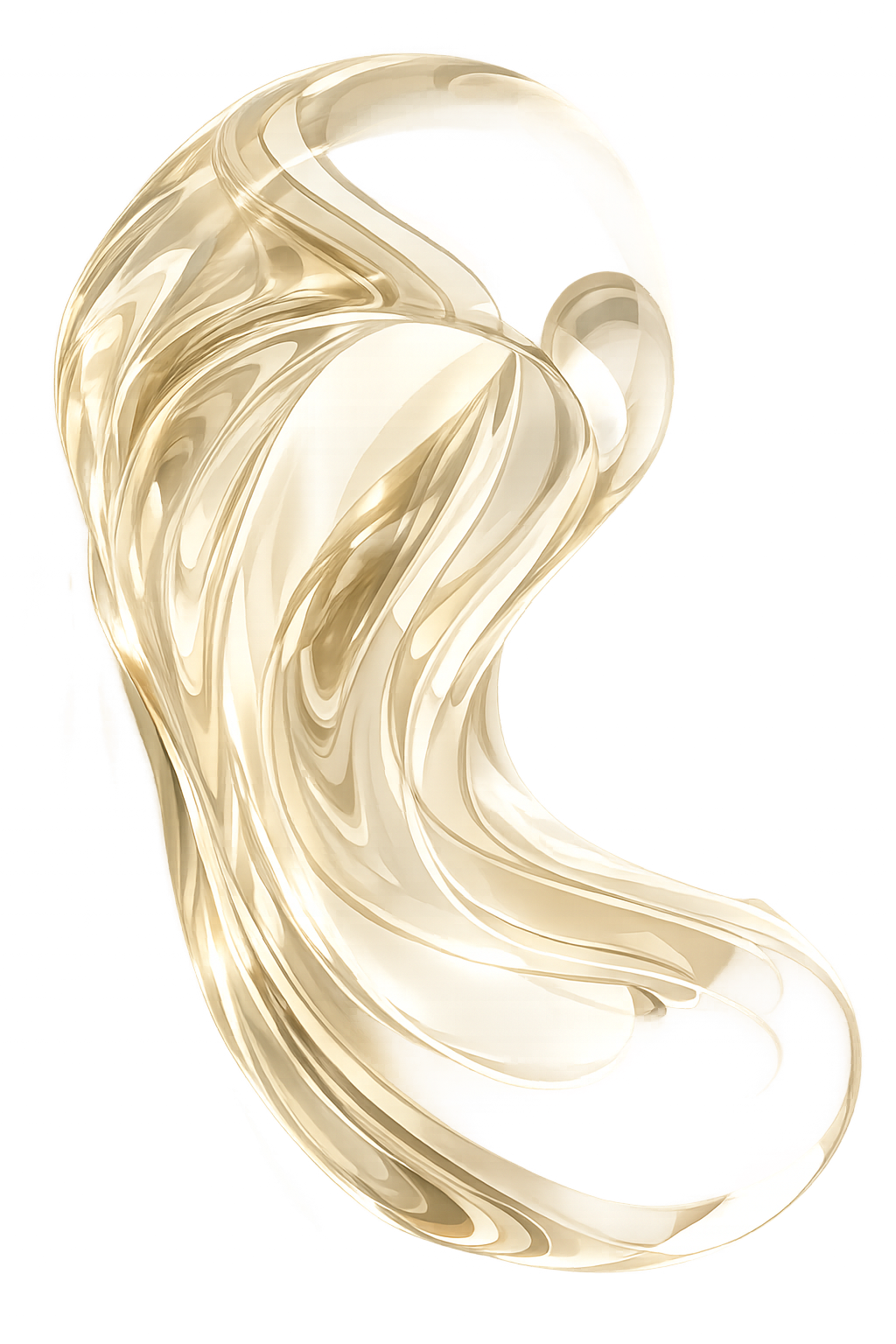 A swirling, abstract sculpture with cream and gold tones, resembling a flowing ribbon or wave.