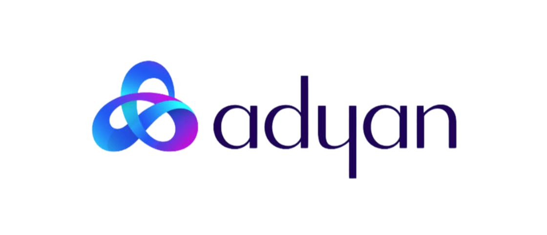 The Adyan logo featuring a stylized inkblot symbol and the word 'adyan' in dark purple text on a dark background.