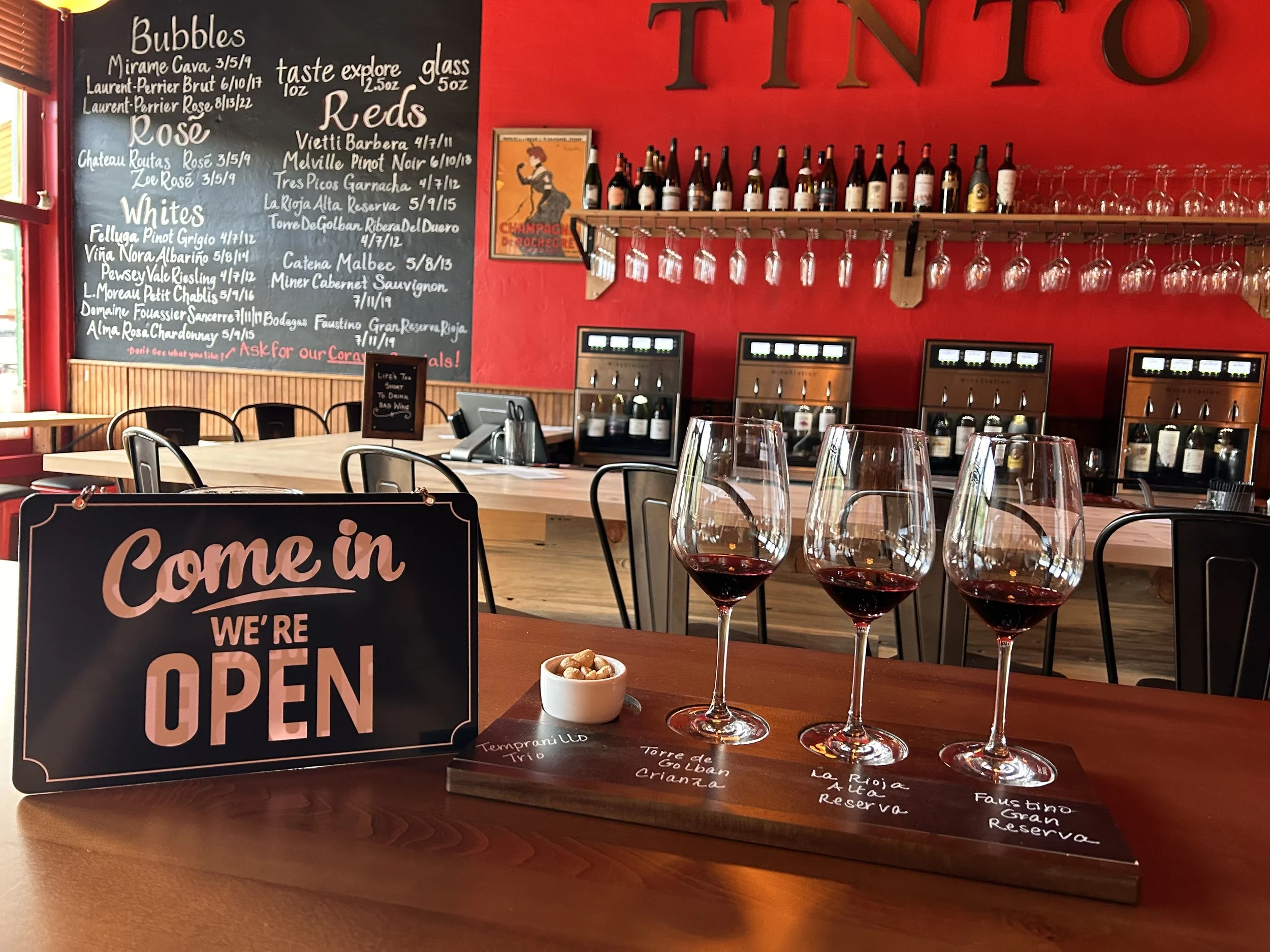 TINTO Wine Bar tasting room with curated wines, wine flights, and a welcoming atmosphere in Morrison, Colorado.