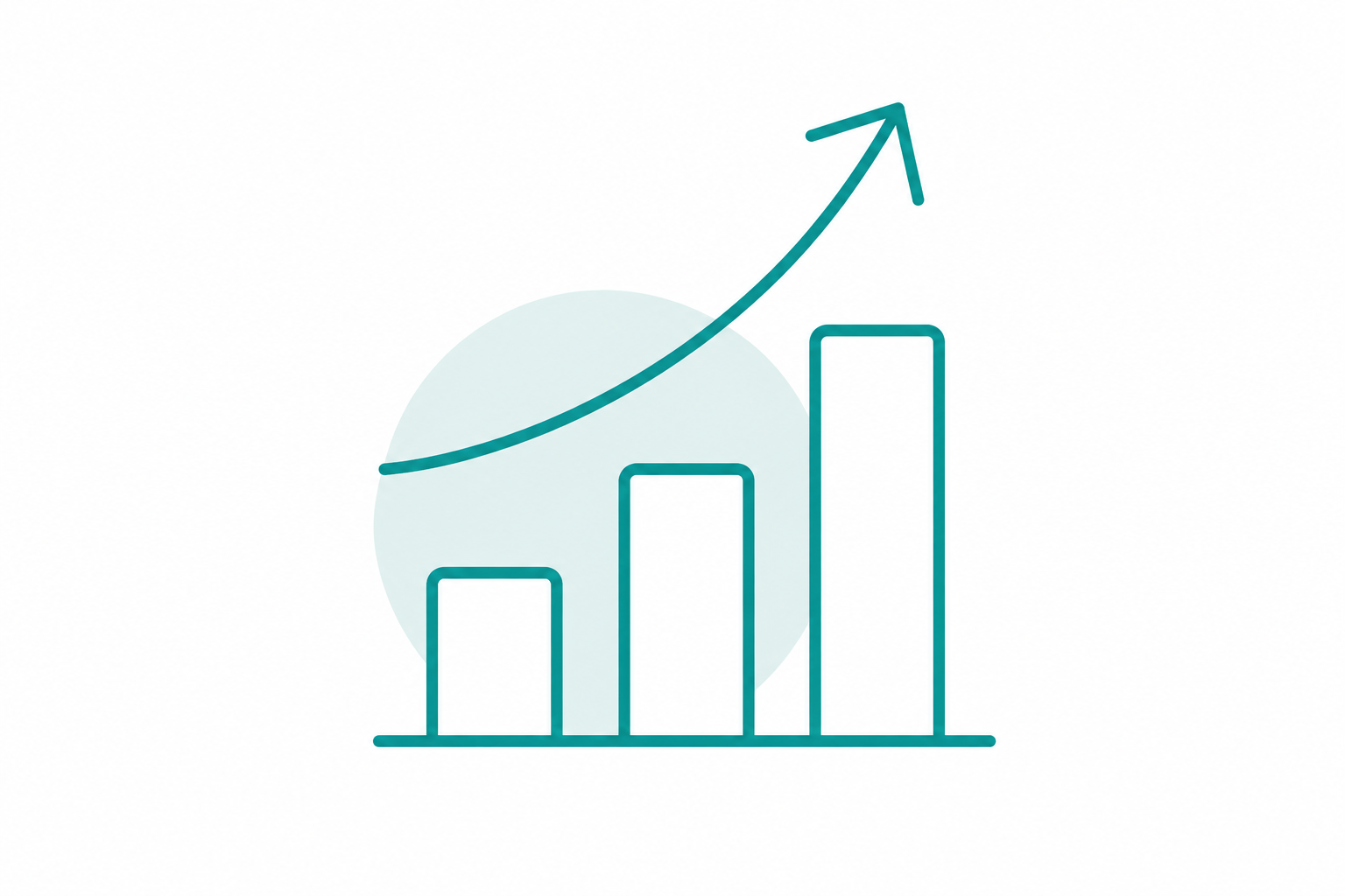 Illustration of an upward-trending graph, symbolising the Growth package and helping businesses increase their visibility, engagement and results, primarily through the power of video content.