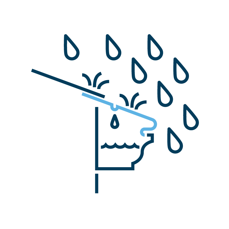 A diagram of rain water hitting Leaf Sentry panels.