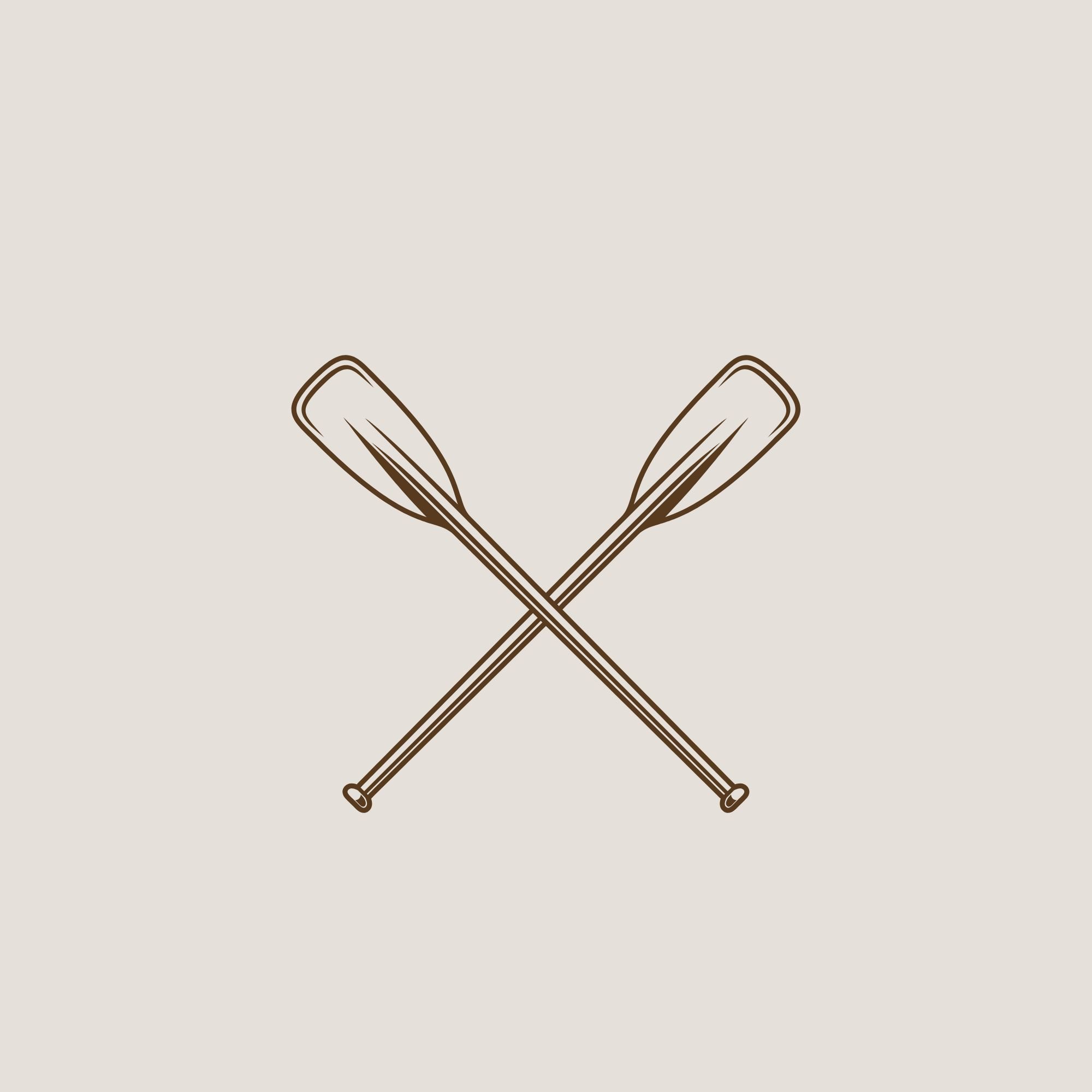 Line drawing of two paddles crossed at the handles against a light beige background.