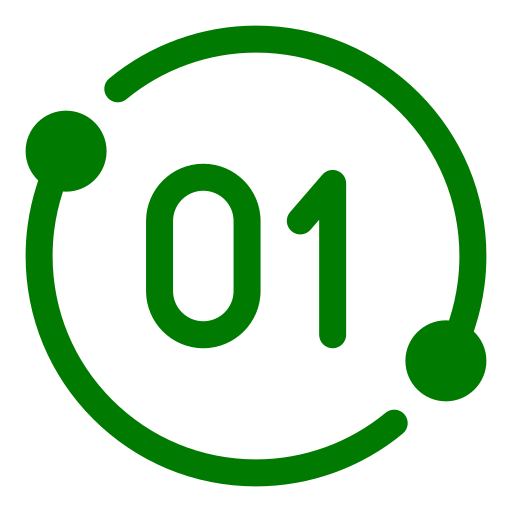 Green circle with the number '01' in the center and three dots around the circumference.