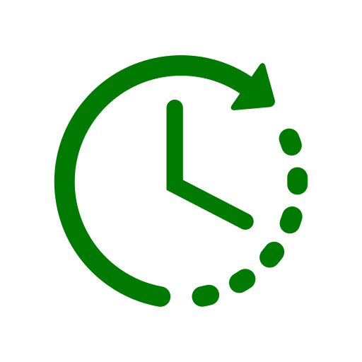 Green clock icon with a circular arrow indicating rotation or time change.