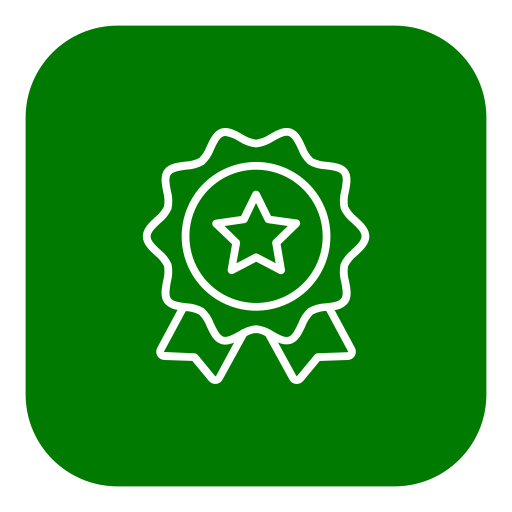 Green app icon with a white outline of a ribbon or award badge featuring a star in the center.