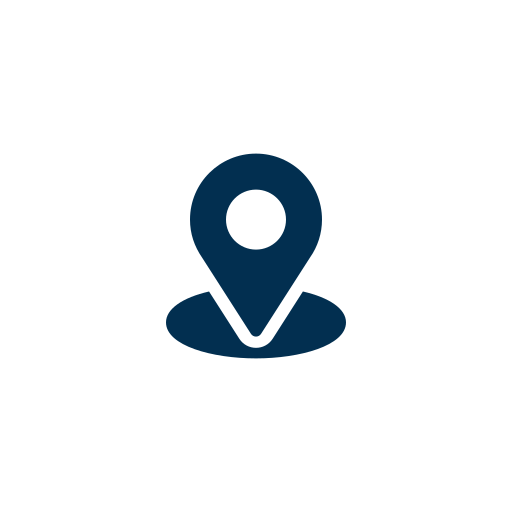 Icon of a location pin on a map, black background with white circle.