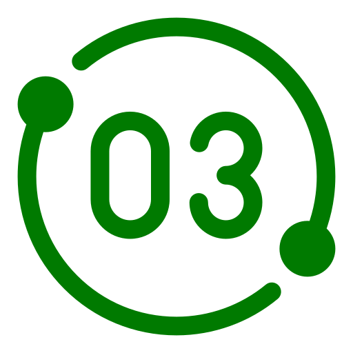 Green clock icon with the number 03 inside, surrounded by a circular arrow.
