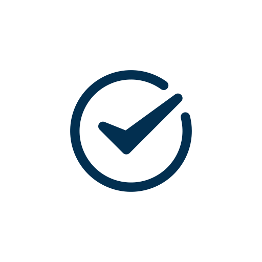 A check mark inside a circle representing completion or approval.