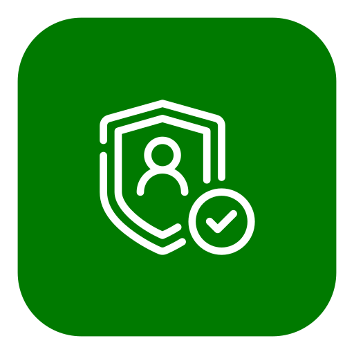 Security or privacy app icon with shield, user, and checkmark.