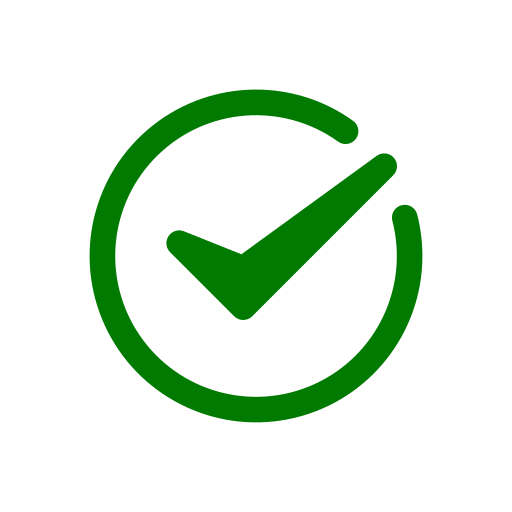 Green checkmark inside a circular outline indicating approval or success.
