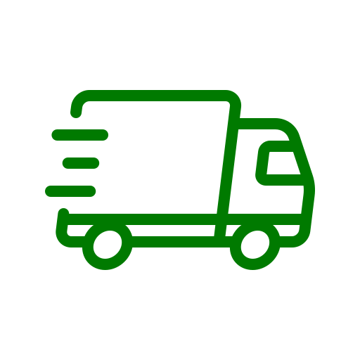 Green delivery truck icon with motion lines indicating speed.