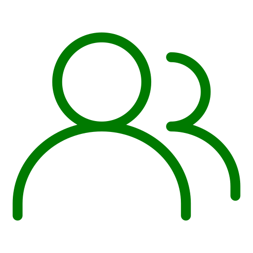 Icon of two green outlined user profiles, representing multiple users or a group.