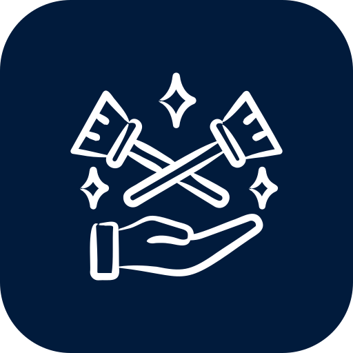 A hand with two magic wands crossed above it, surrounded by sparkles and stars, on a dark background.