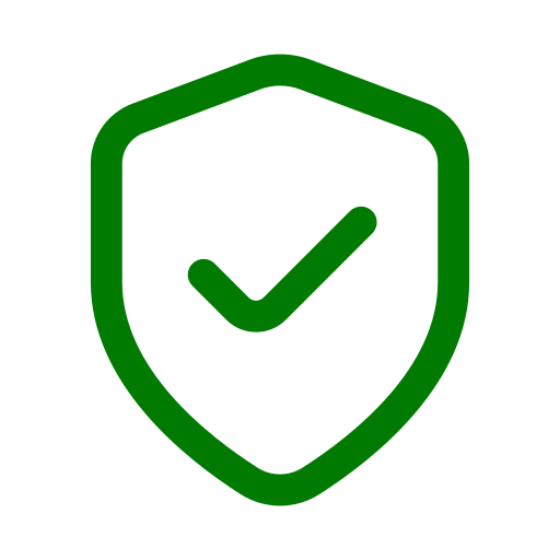 Green shield with a checkmark in the center indicating security or protection.