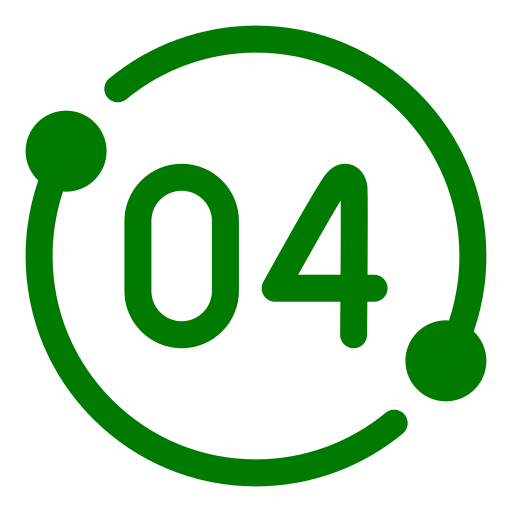 A green circular icon with the number 04 in the center, surrounded by a curved arrow.