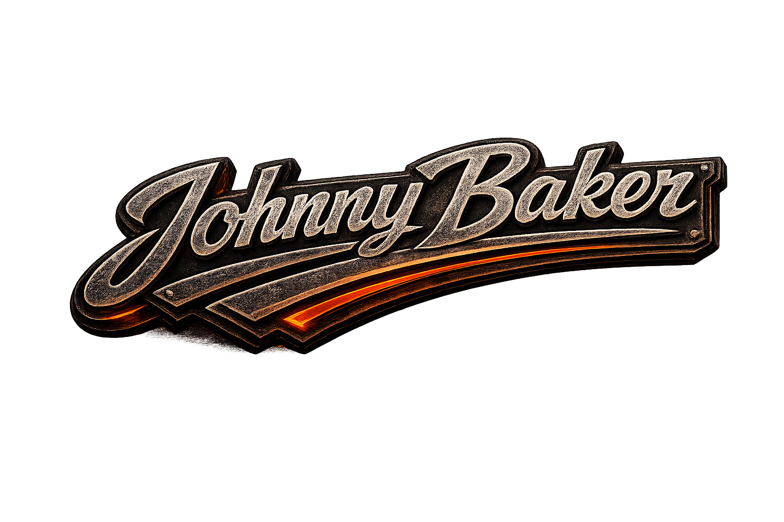Sign with the text "Johnny Boker" in stylized font, featuring a dark background with colorful, neon-like reflections.